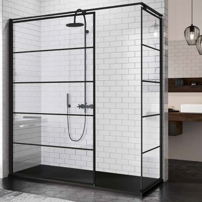 Novellini Kuadra H+H kabina prostokątna walk in 100x90 cm Stripes czarna