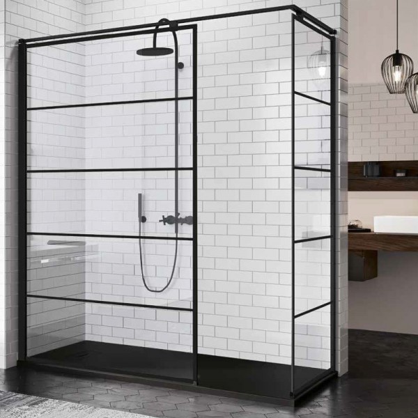 Novellini Kuadra H+H kabina prostokątna walk in 160x100 cm Stripes czarna