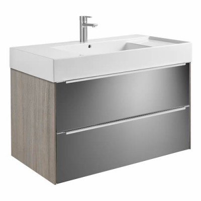Roca Inspira Unik zestaw łazienkowy 100 cm z 2 szufladami dąb/ciemne szkło A851077403