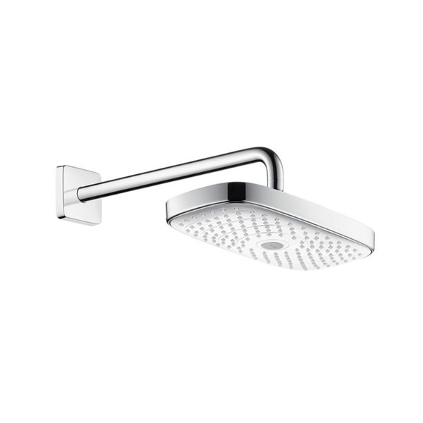 Hansgrohe Raindance Select E deszczownica prostokątna 30x16 cm z ramieniem ściennym chrom/biały 27385400