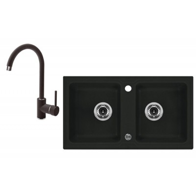 Deante Zorba Zlewozmywak 2-komorowy bez ociekacza + bateria stojąca