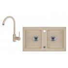 Deante Zorba Zlewozmywak 2-komorowy bez ociekacza + bateria stojąca