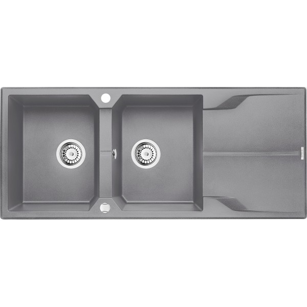 Deante Andante Zlewozmywak granitowy 2-komorowy z ociekaczem - szary