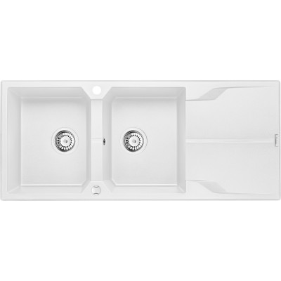 Deante Andante Zlewozmywak granitowy 2-komorowy z ociekaczem - alabaster