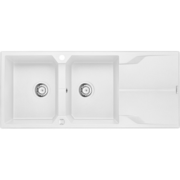 Deante Andante Zlewozmywak granitowy 2-komorowy z ociekaczem - alabaster