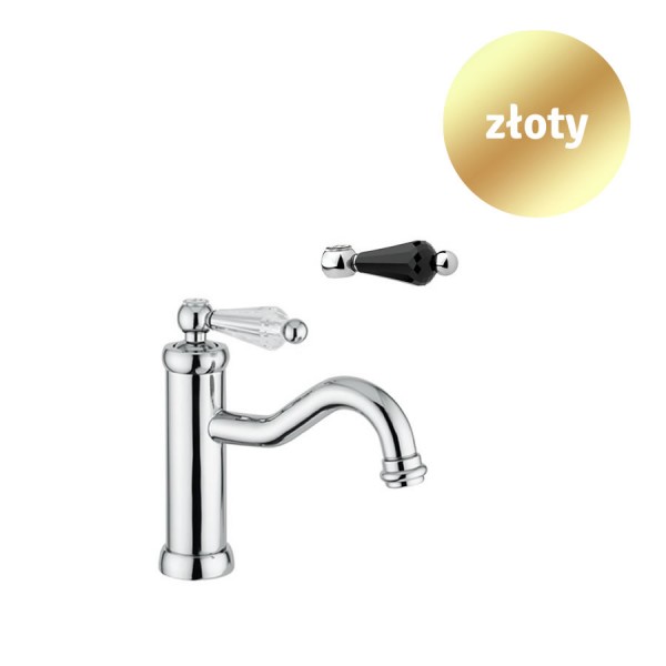Giulini Giovanni Hermitage bateria umywalkowa złota - uchwyt czarny Swarovski 4433ZŁ/S.CZ