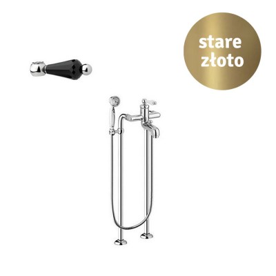 Giulini Giovanni Hermitage bateria wannowa + nogi stare złoto - uchwyt czarny Swarovski 4401/NBR/S.CZ