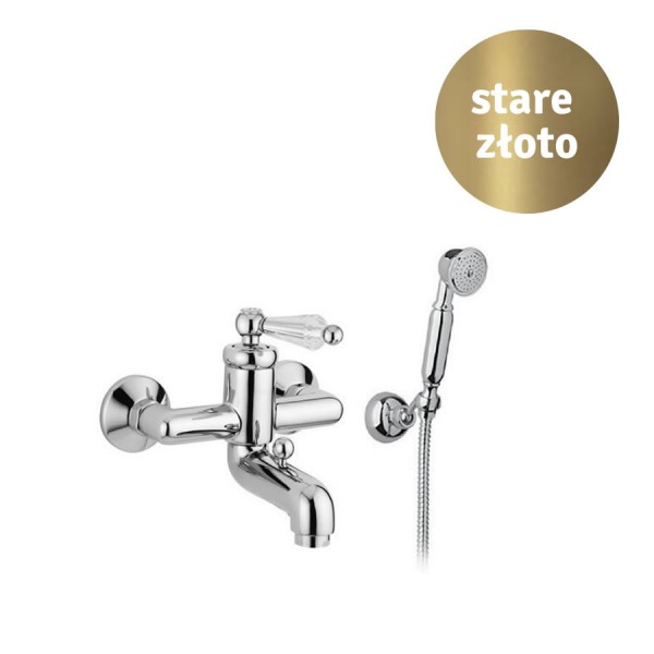 Giulini Giovanni Hermitage bateria wannowa kompletna stare złoto - uchwyt przezroczysty Swarovski 4401/SB