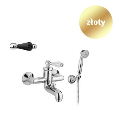 Giulini Giovanni Hermitage bateria wannowa kompletna złota - uchwyt czarny Swarovski 4401/SZŁ