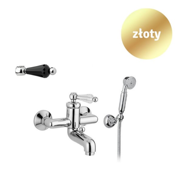 Giulini Giovanni Hermitage bateria wannowa kompletna złota - uchwyt czarny Swarovski 4401/SZŁ