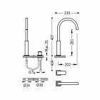 Tres Cuadro Exclusive bateria umywalkowa nablatowa 2-otworowa wysoka złota 00610504OR