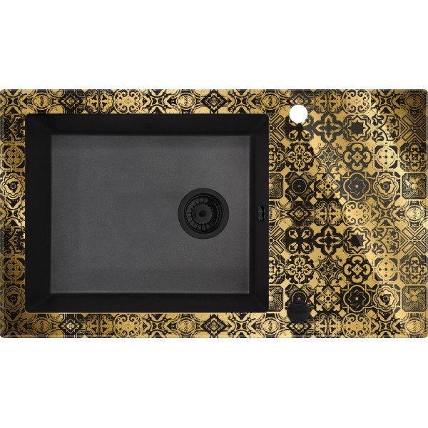 Deante Capella zlewozmywak szklano-granitowy 86x50 cm grafitowy metalik/złoto ZSC GG2C
