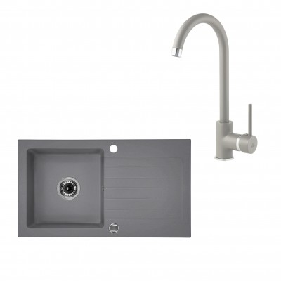 Deante Zorba Komplet zlewozmywak granitowy 1-komorowy z ociekaczem + bateria zlewozmywakowa stojąca