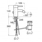 Roca Lanta bateria bidetowa z korkiem chrom A5A6011C00