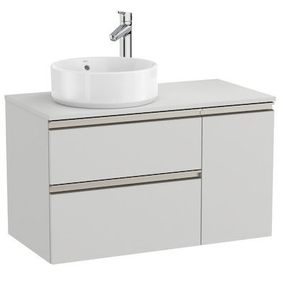 Roca Gap-N szafka podumywalkowa 90 cm z 2 szufladami i drzwiami jasny szary mat lewa A851503447