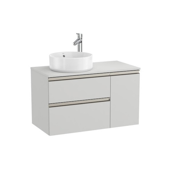 Roca Gap-N szafka podumywalkowa 90 cm z 2 szufladami i drzwiami jasny szary mat lewa A851503447