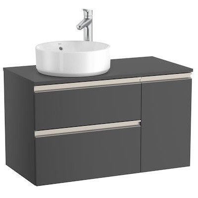 Roca Gap-N szafka podumywalkowa 90 cm z 2 szufladami i drzwiami antracyt połysk lewa A851503153
