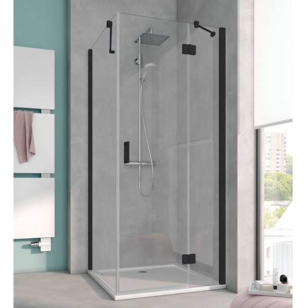 Kermi Osia kabina prysznicowa kwadratowa 80 cm czarny mat prawa OSSTR080203PK+OSTWD080203PK