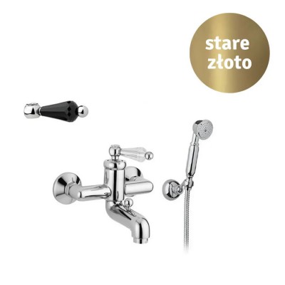 Giulini Giovanni Hermitage bateria wannowa kompletna stare złoto - uchwyt czarny Swarovski 4401BR/S.CZ