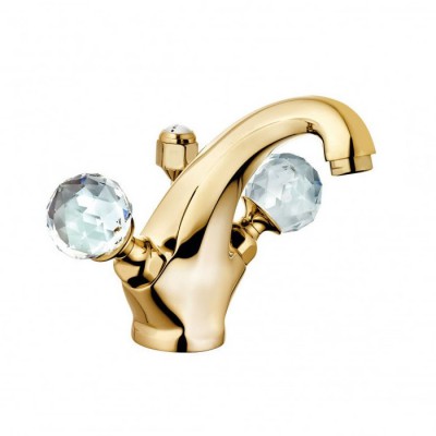 Kludi Adlon bateria umywalkowa pozłacana - uchwyty przezroczyste Swarovski 5101045G4