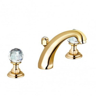 Kludi Adlon bateria umywalkowa pozłacana uchwyty przezroczyste Swarovski 5104345G4