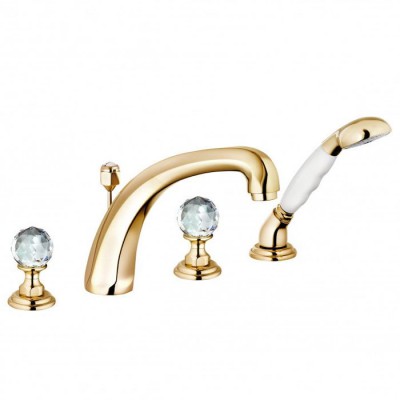 Kludi Adlon bateria wannowa pozłacana uchwyty przezroczyste Swarovski 5152445G4