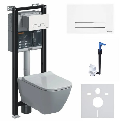 Koło Modo Pure All-in-one stelaż podtynkowy + Smart Fresh + przekładka + przycisk Elegant biały + miska Rimfree + deska