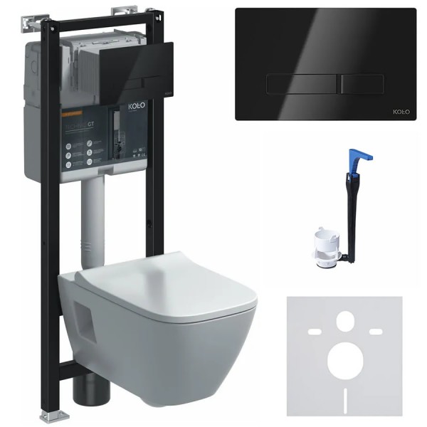 Koło Modo All-in-one stelaż podtynkowy + Smart Fresh + przekładka + przycisk Elegant czarny + miska Rimfree + deska