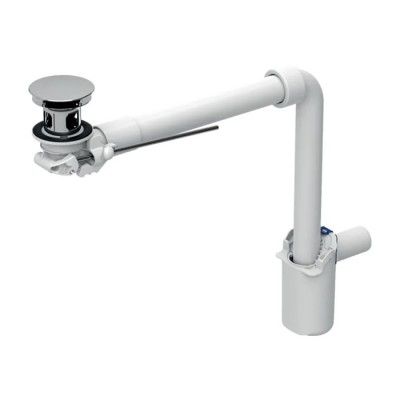 Geberit Syfon do umywalki oszczędzający przestrzeń z korkiem z dźwignią biały/chrom 152.072.21.1