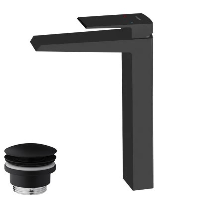 Vedo Sette Black bateria umywalkowa wysoka z korkiem klik klak czarny mat VBS7003/C/CZ