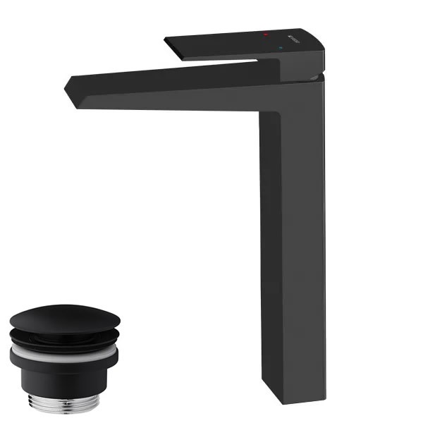 Vedo Sette Black bateria umywalkowa wysoka z korkiem klik klak czarny mat VBS7003/C/CZ