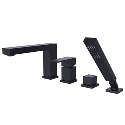 Besco Modern / Varium bateria wannowa 4-otworowa czarny mat