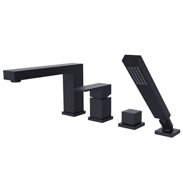 Besco Modern / Varium bateria wannowa 4-otworowa czarny mat