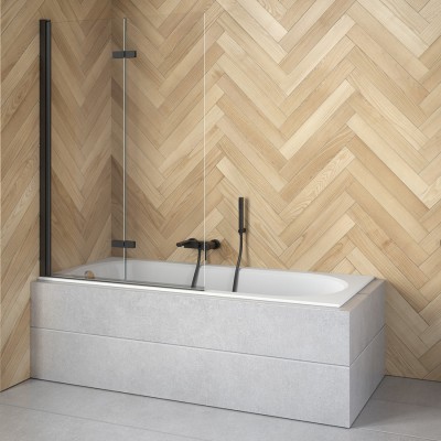 Besco Lumix Black parawan 2-skrzydłowy 100x145 cm czarny mat PLB-2S