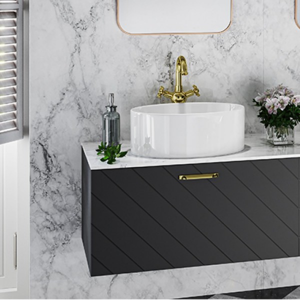 Besco Floo szafka podumywalkowa 60 cm czarna uchwyt złoty lewa SUF-654-CZL