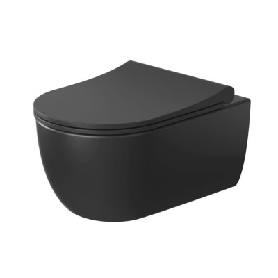 Massi Molis miska WC wisząca Rimless z deską wolnoopadającą Slim czarny półmat MSM-0013RIMSLIM-MB