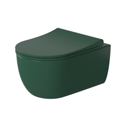 Massi Molis miska WC wisząca Rimless z deską wolnoopadającą Slim zielony półmat MSM-0013RIMSLIM-GR