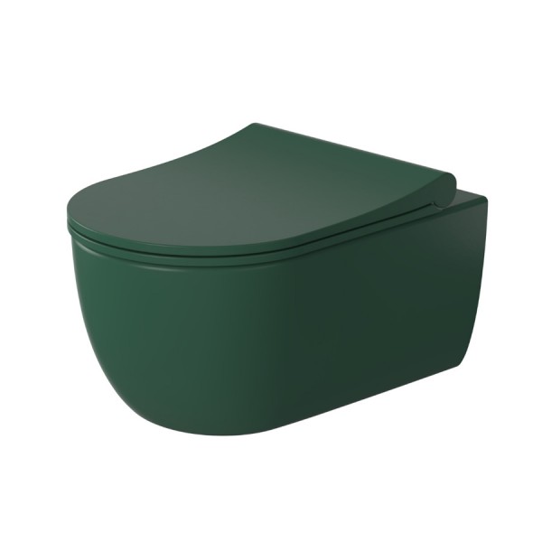 Massi Molis miska WC wisząca Rimless z deską wolnoopadającą Slim zielony półmat MSM-0013RIMSLIM-GR