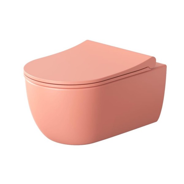 Massi Molis miska WC wisząca Rimless z deską wolnoopadającą Slim różowy półmat MSM-0013RIMSLIM-MS