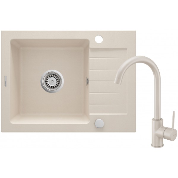 Deante Zorba Komplet zlewozmywak granitowy 1-komorowy z ociekaczem + bateria zlewozmywakowa stojąca