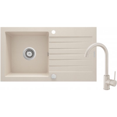 Deante Zorba Komplet zlewozmywak granitowy 1-komorowy z ociekaczem + bateria zlewozmywakowa stojąca