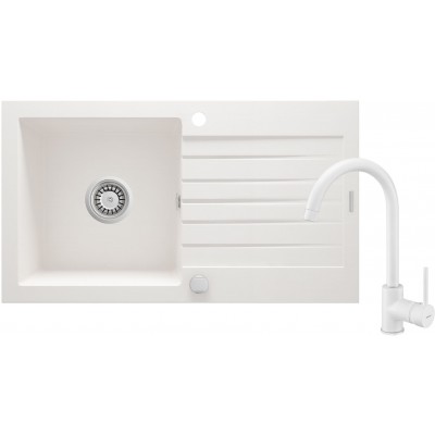 Deante Zorba Komplet zlewozmywak granitowy 1-komorowy z ociekaczem + bateria zlewozmywakowa stojąca