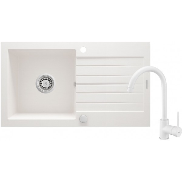 Deante Zorba Komplet zlewozmywak granitowy 1-komorowy z ociekaczem + bateria zlewozmywakowa stojąca