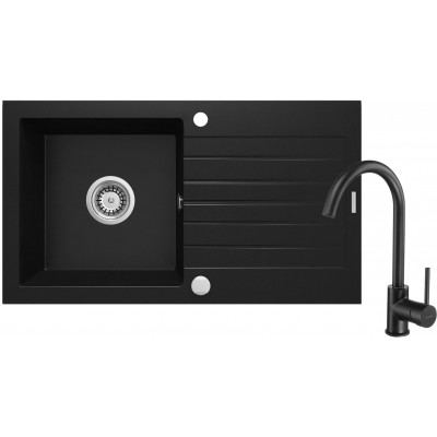 Deante Zorba Komplet zlewozmywak granitowy 1-komorowy z ociekaczem + bateria zlewozmywakowa stojąca