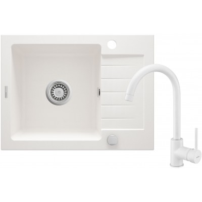 Deante Zorba Komplet zlewozmywak granitowy 1-komorowy z ociekaczem + bateria zlewozmywakowa stojąca