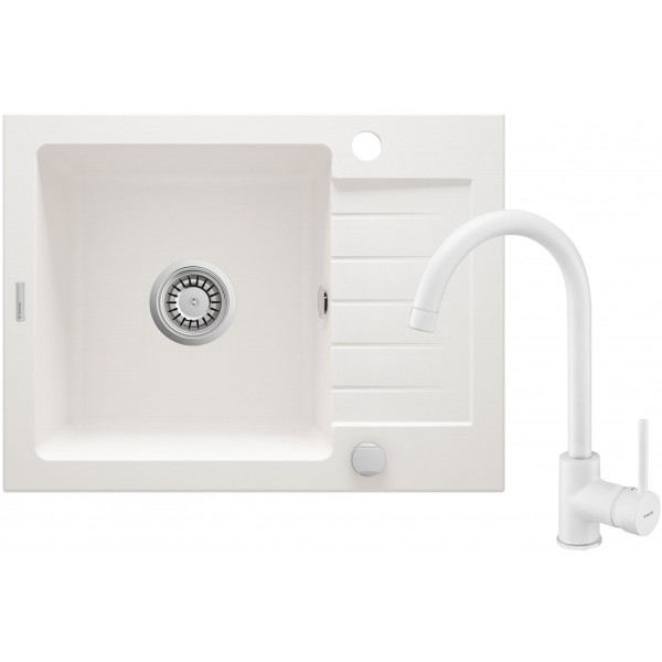 Deante Zorba Komplet zlewozmywak granitowy 1-komorowy z ociekaczem + bateria zlewozmywakowa stojąca