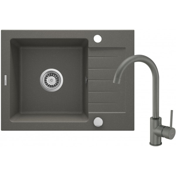 Deante Zorba Komplet zlewozmywak granitowy 1-komorowy z ociekaczem + bateria zlewozmywakowa stojąca