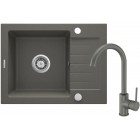 Deante Zorba Komplet zlewozmywak granitowy 1-komorowy z ociekaczem + bateria zlewozmywakowa stojąca