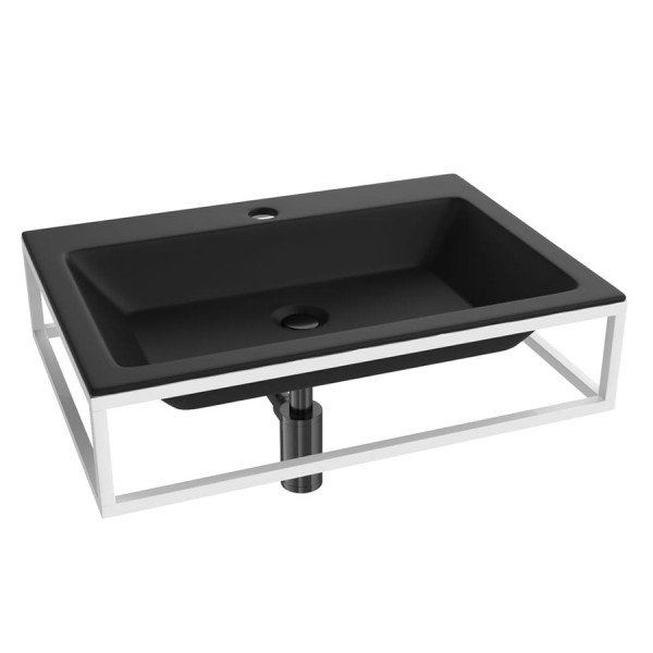 Massi Singur zestaw 3w1 umywalka 60x43 cm czarny mat z konsolą i syfonem MSZ-7-A