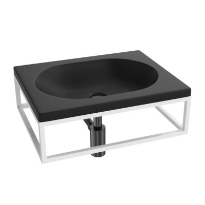 Massi Raja zestaw 3w1 umywalka 50x40 cm czarny mat z konsolą i syfonem MSZ-6-A